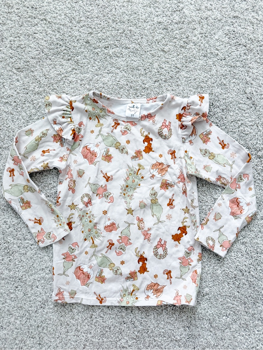 Made by Molly Girls' White Long-Sleeve Holiday Print Top Grinch